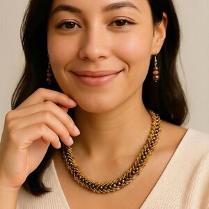 Handmade Brown & Gold Beaded Necklace by